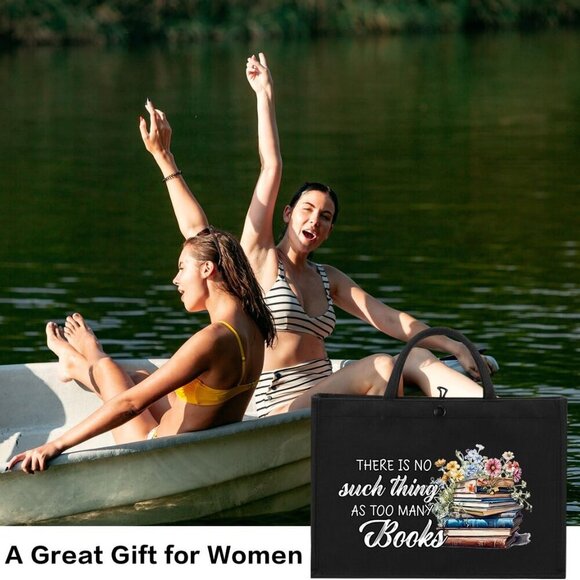 Book Tote Bag Canvas Large Capacity Book Lovers Gift for Women - Picture 4 of 6